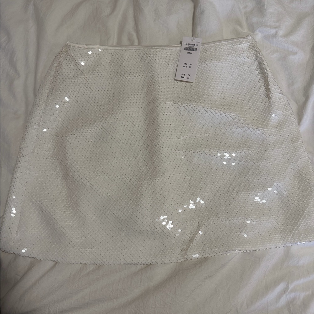 Abercrombie & Fitch White Sequin A-Line Skirt
